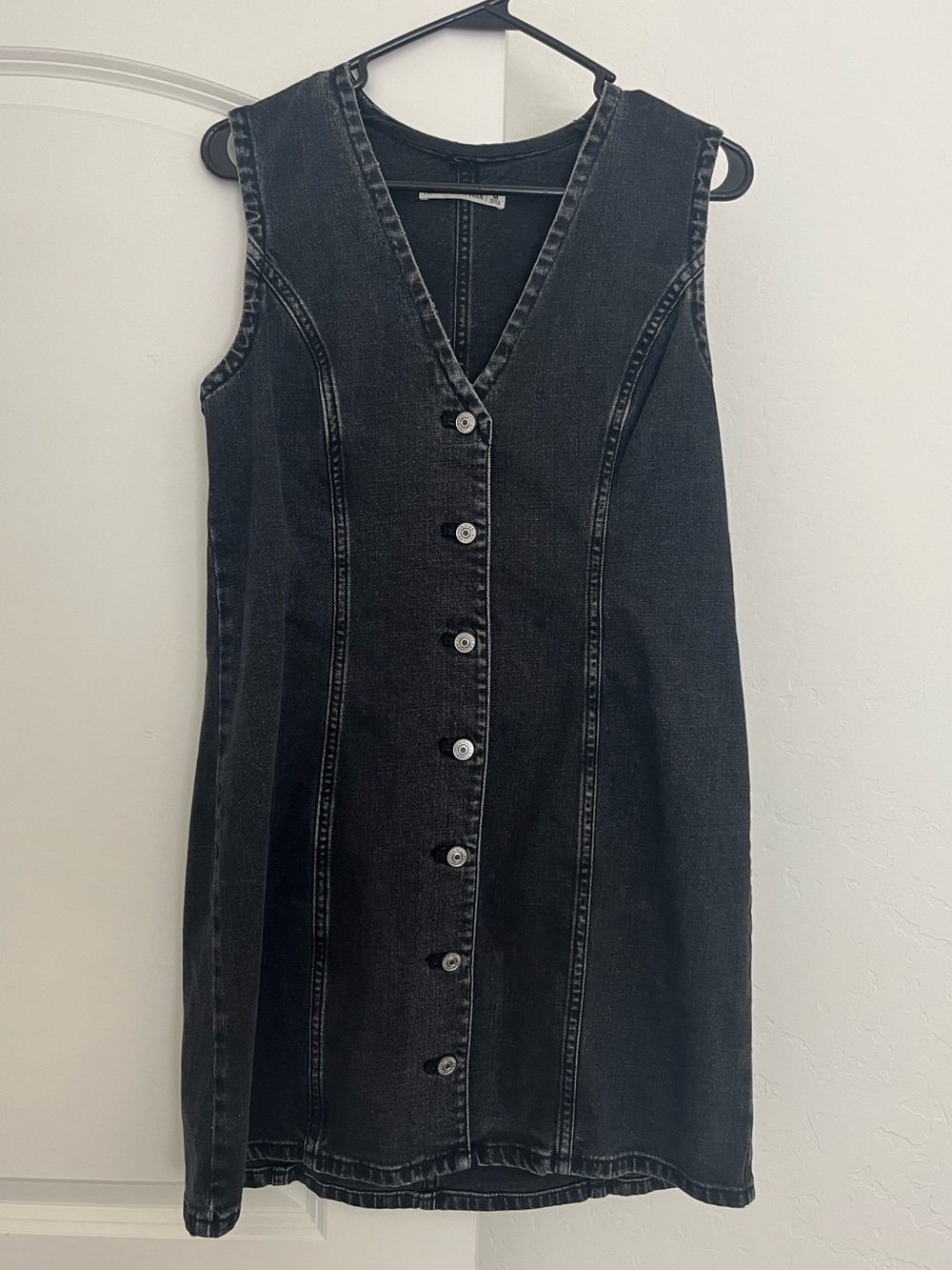 Black Denim Button-Front Sleeveless Dress